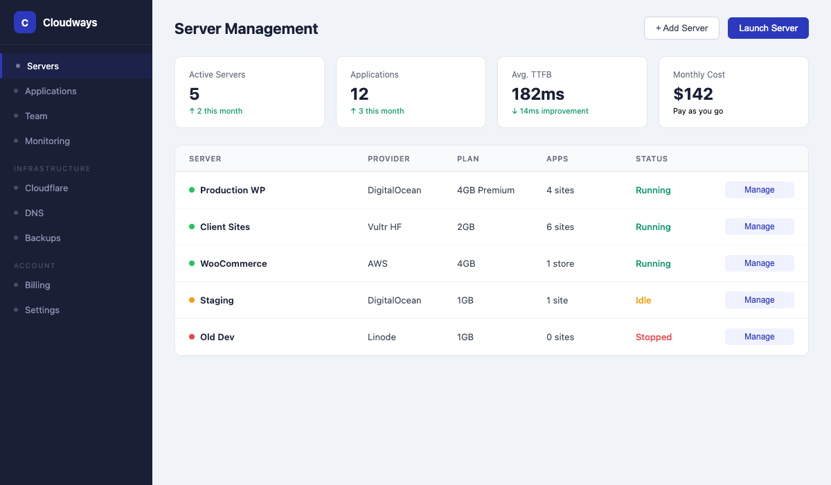 Cloudways dashboard interface